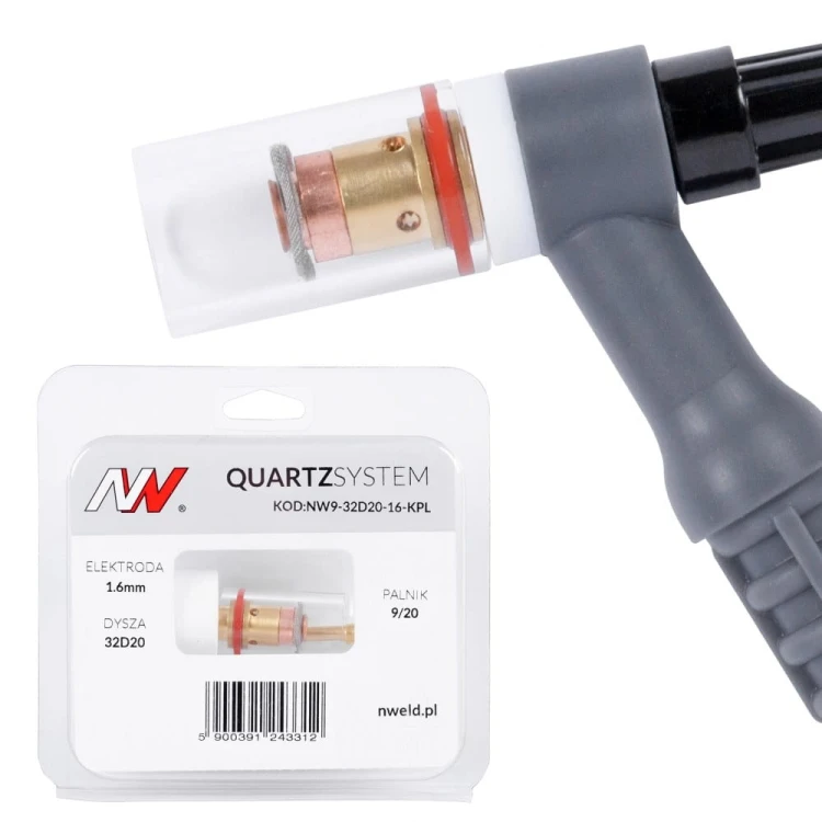 Mała soczewka dysza L na palnik 9/20 na elektrodę 1,6 mm Quartzsystem W9-32D20-16-KPL 0