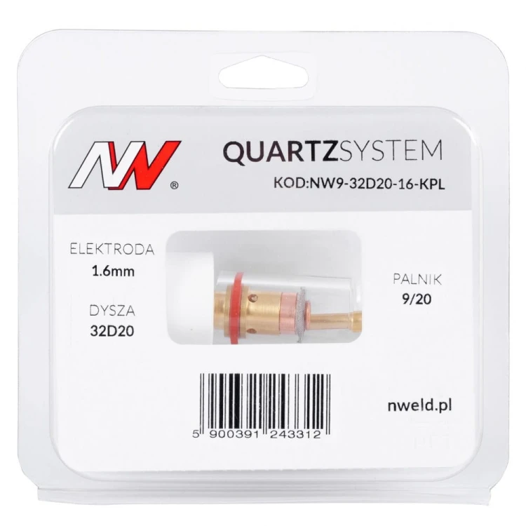 Mała soczewka dysza L na palnik 9/20 na elektrodę 1,6 mm Quartzsystem NW9-32D20-16-KPL 3