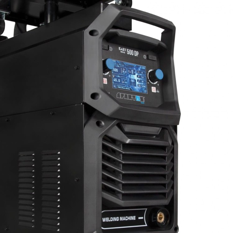 Spawarka Easy MIG 500 DUAL PULSE SPARTUS wózek chłodnica automatyczny podajnik drutu z przewodami - widok na panel sterowania.jpg
