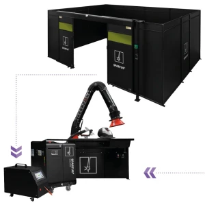 Zabudowa stanowiska 6000x4000x2250 do spawania laserowego z wyposażeniem